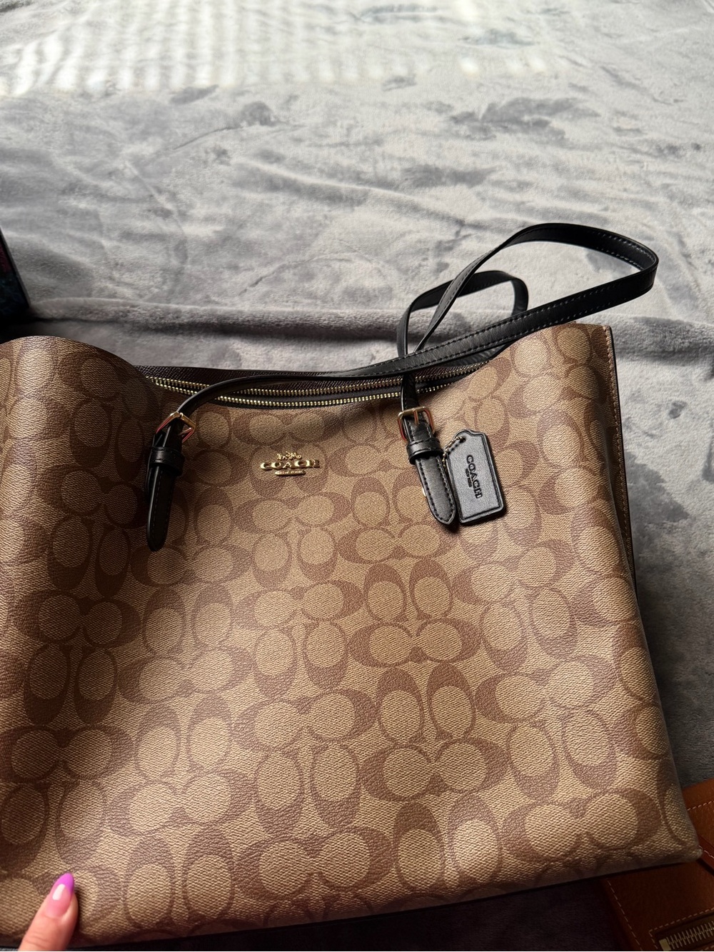 Coach Signature Canvas Tote in Brown with Black Straps